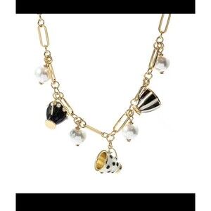 Handmade TeaCup Bracelet Enamel Tea Cup Charms Jewelry Black White Gold